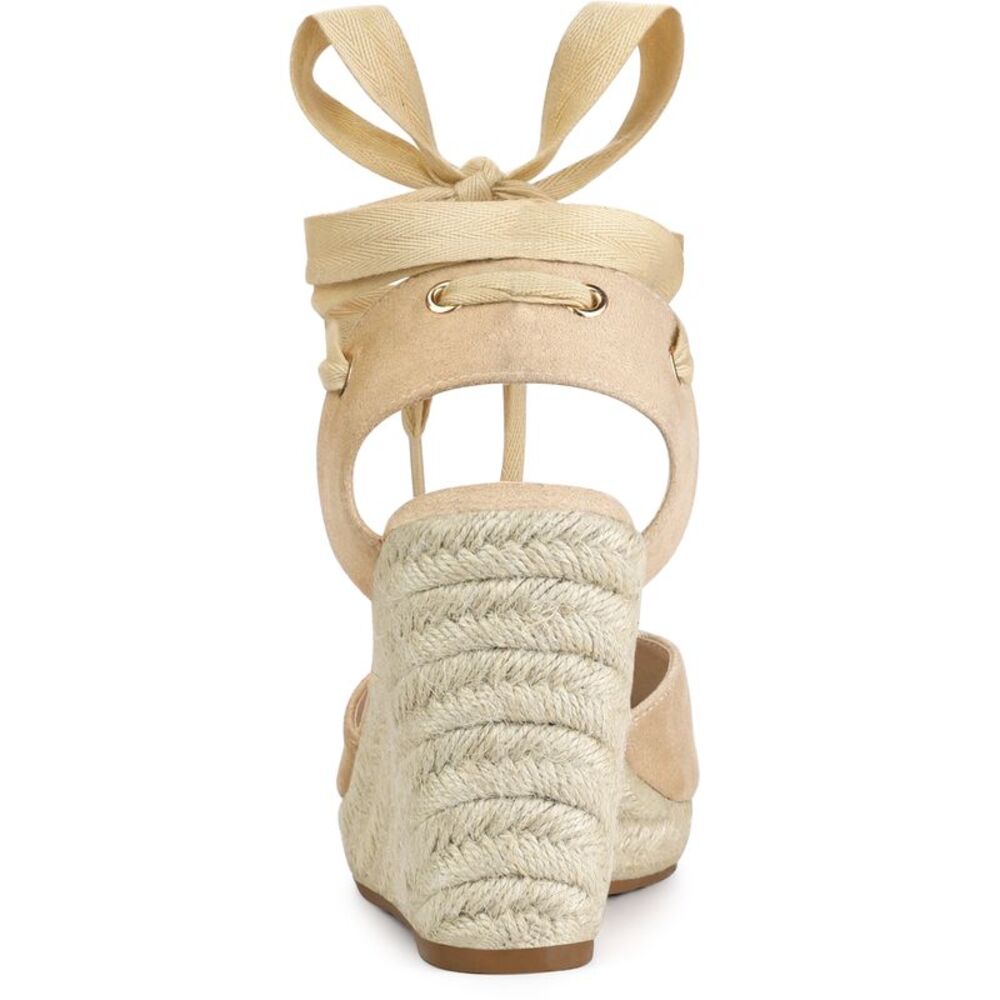 Closed Toe Espadrilles Wedges Tie Up Wedge Sandals Beige - Picture 3 of 6